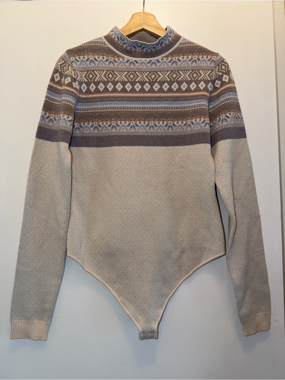 Intimately Free People Fair Isle Mock Neck Bodysuit Sweater - Size Large